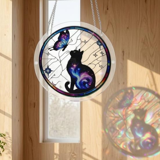 Akrylové puzzle Suncatcher Barevné kočky Motýli Květiny Závěsná ozdoba na okno Styl vitráže DIY sada Suncatcher pro dospělé