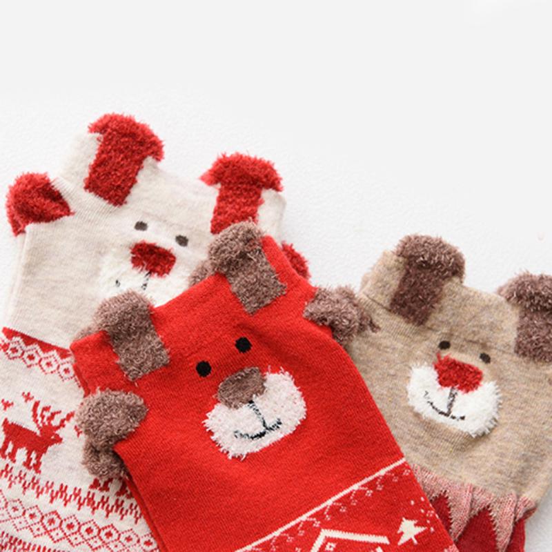 Female Three-dimensional Cartoon Christmas Elk Red Tube Socks