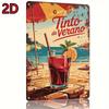 Vintage Tinto De Verano Spanish Summer Drink Metal Tin Sign    Retro Beach Wall Art with Red Wine  Lemonade Design