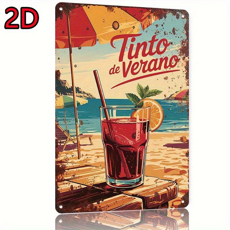 Винтажная жестяная табличка Spanish Summer Drink Tinto de Verano Ретро пляжное настенное искусство с дизайном Красное вино Лимонад 20x30cm(7.8x11.8inch)