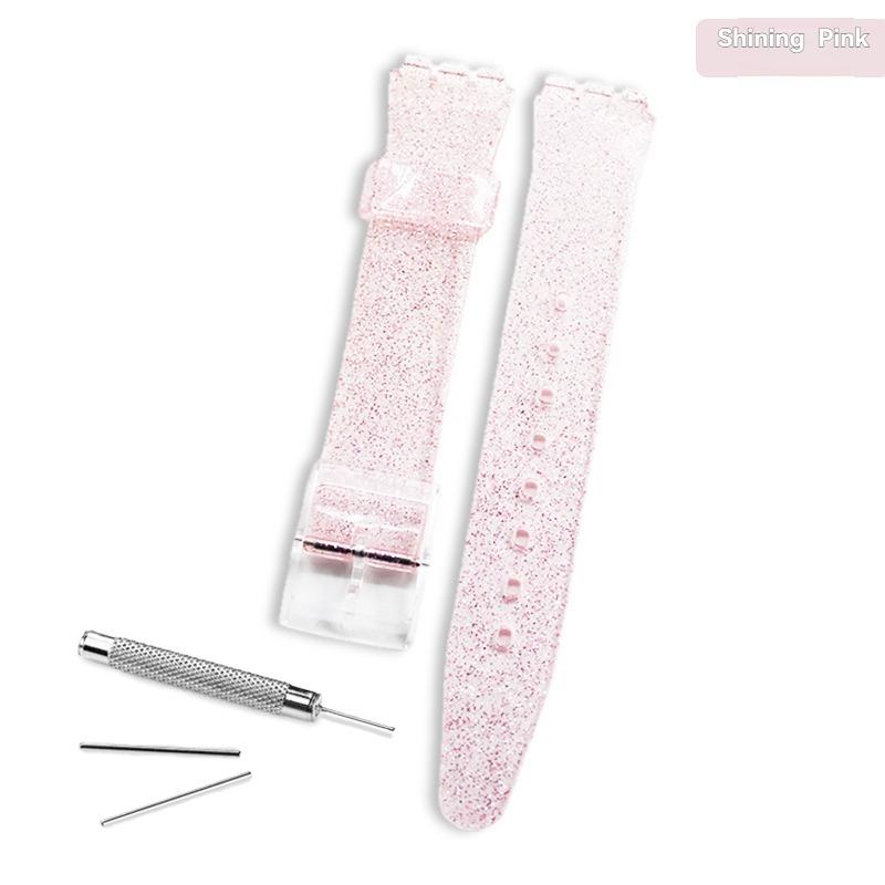 New Shiny Glitter Strap Wristband Transparent Flash for Swatch SUOB704 Silicone Rubber Watchband Waterproof Bracelet 17mm 19mm
