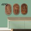 Bohemian Aesthetic Wall Decor 3Pcs Oval Wooden Floral Art Set Minimalist Plant Line Carved Scandi Style Ornaments Hanging for Living Room Bedroom,