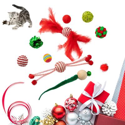 Christmas Cat Balls Toy Accessories Furry Balls Pompoms Rattan Balls Mouse Cat Toy Attachments Balls Mouse