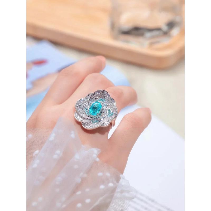Indifferent Style Niche Design Light Luxury Paraiba Gemstone Blue Crystal Open Index Finger Ring for Women