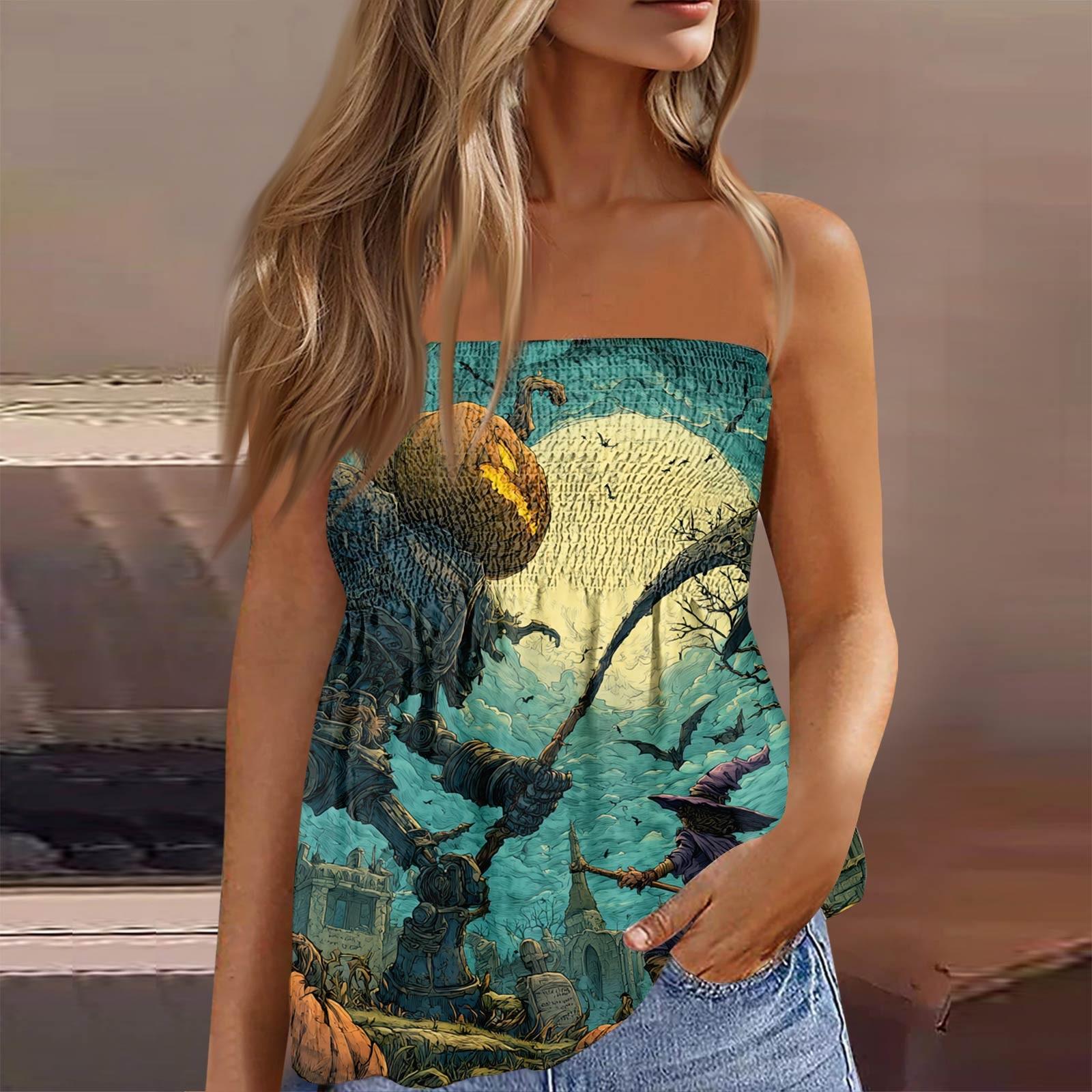 

Летние топы-трубы для женщин, милая сексуальная футболка без рукавов с принтом на открытых плечах XXL