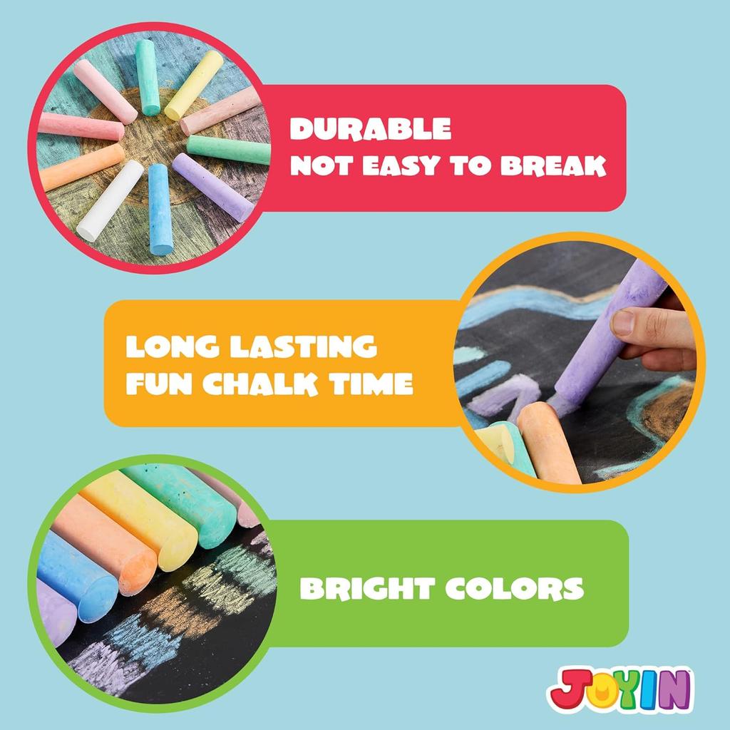 JOYFY 120 PCS Sidewalk Chalks for Kids Giant Box Non-toxic Jumbo Colored Washable Sidewalk Chalk for Toddlers In 10 Colors