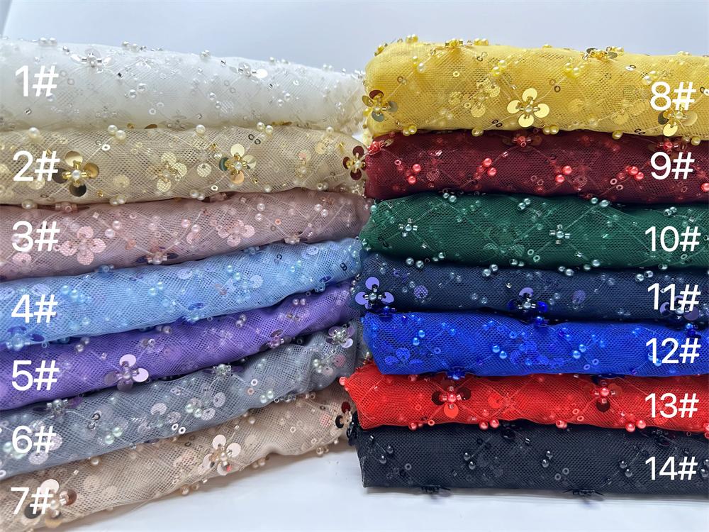 Gold African Tulle Lace Fabric 2025 French Net Sequins Fabric Sewing Embroidery With Beads Lace Tulle Mesh Nigeria Dress 5 Yards