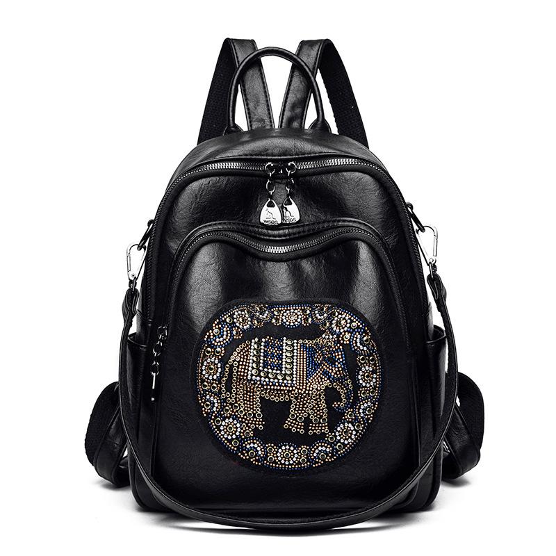 

Женский рюкзак с бриллиантами большой емкости, мягкий кожаный рюкзак двойного назначения, дорожная сумка для женщин чёрный