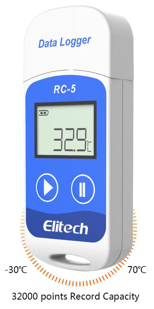 Elitech RC-5 USB Temperature Data Logger - Temperature Recorder - Data Recorder - 32,000 Points - Easily Records and Analyzes Temperature - Blue