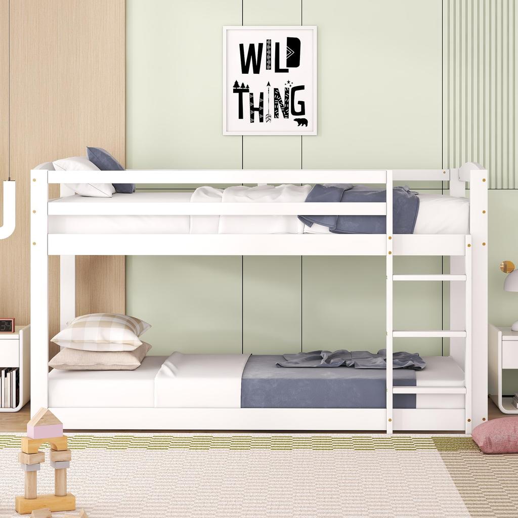 Kinderbett Hochbett, Etagenbett mit Leiter, Stockbett mit Lattenrost und Rausfallschutz, Massivholzrahmen