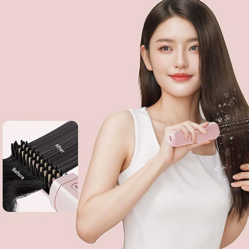Pettine Elettrico Portatile Multifunzione Piastra Lisciante per Capelli Pettine Ricarica USB Strumento per lo Styling Anti-scottatura