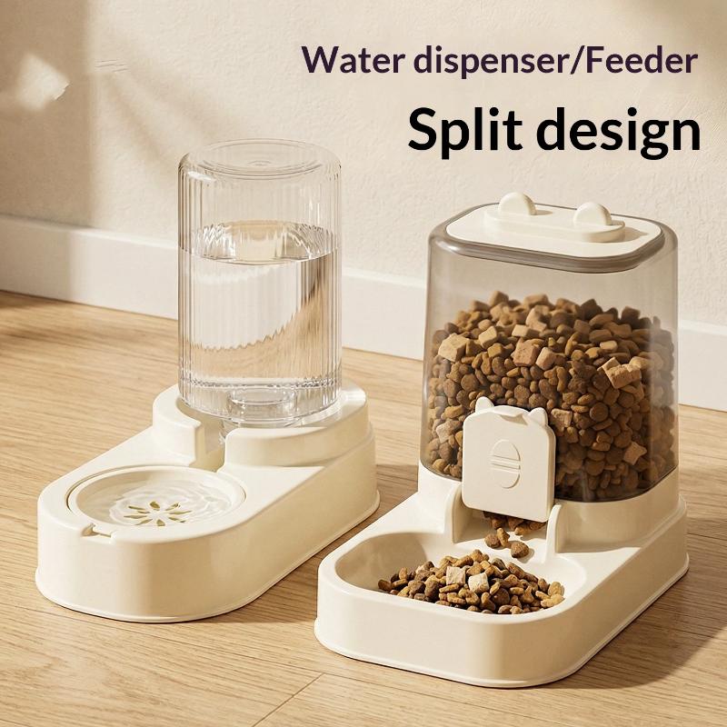Split Design Automatic Pet Feeder And Water Dispenser Set Gravity Refill Food And Water Bowls For Cats And Dogs