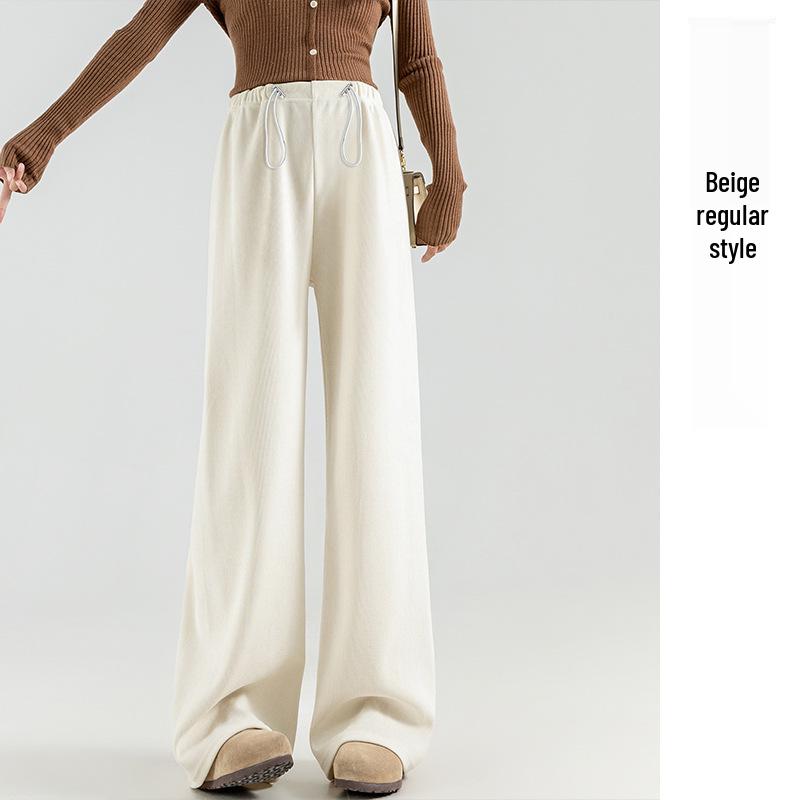 

2025 Autumn/Winter Plus Velvet Slim Wide-Leg Trousers - Glutinous Rice Lazy Style Casual Pants L