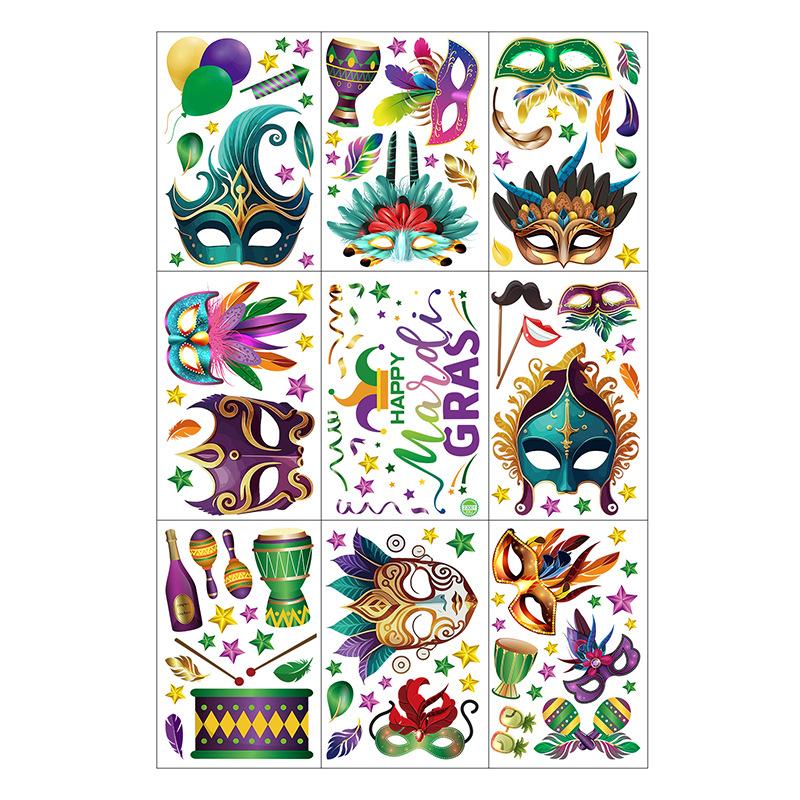 

Mardi Gras Window Stickers for Glass Door Party Supplies Masquerade Mask Feather Pattern Reusable Removable Festival Decoration 20x30cm