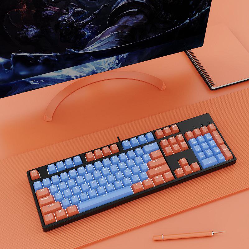Hot-Swappable 104-Key Mechanical Gaming Keyboard for Girls, Wired, Blue/Black/Brown/Red Switches, Dual-Color Design