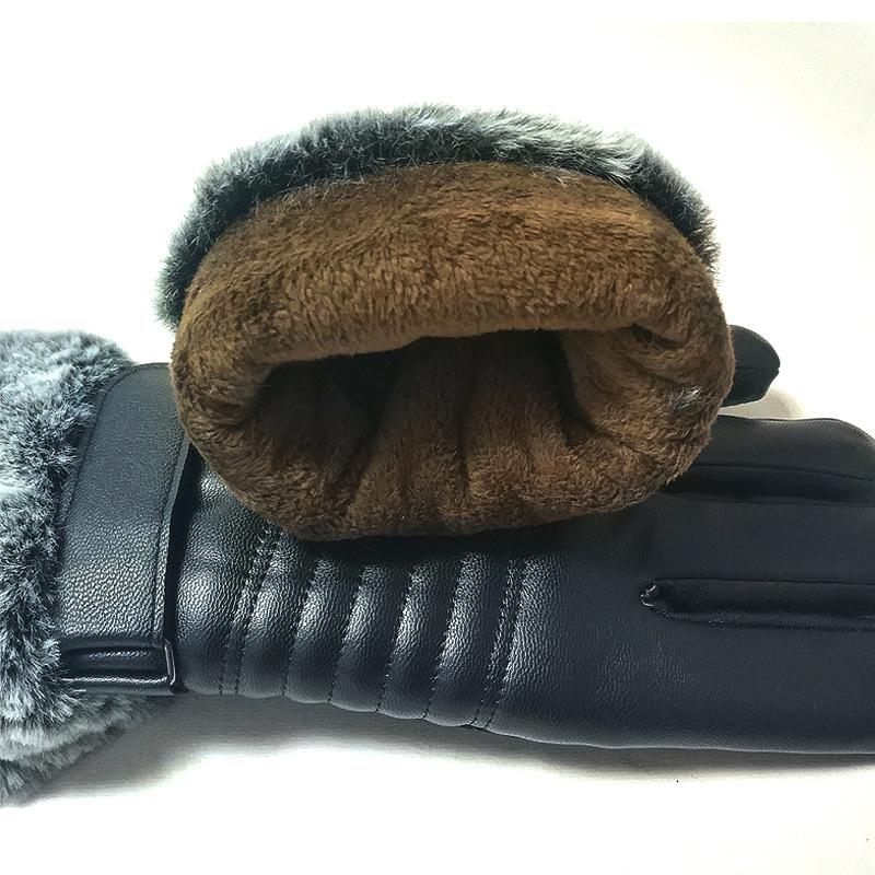 Winter Men's New Hairy Touch Screen Leather Gloves for Outdoor Riding, Cold-proof and Warm, Thickened Rainproof Motorcycle Cotton Gloves