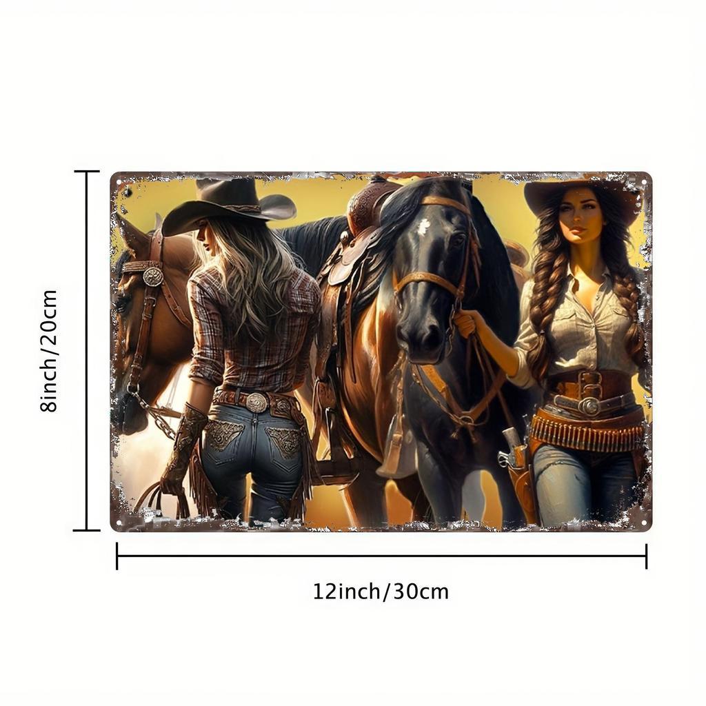 Western Cowboy Cowgirl Horse Metal Sign 12x8 Inch