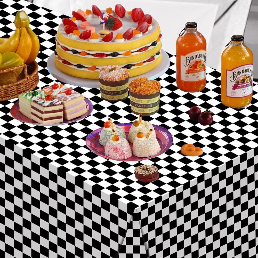 3pcs Race Car Checkered Plastic Tablecloth Black and White Racing Table Cover Disposable Cars Table Cloth for Car Theme Birthday Party Supplies