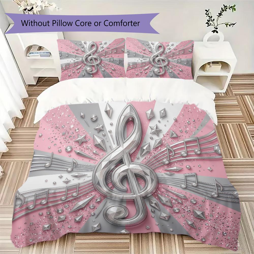 Dynamic Music Melody Pattern Bedding uilt Set uilt Cover Pillowcase Home Decoration Birthday Gift (1 * duvet cover + 2 * pillowcase without core)