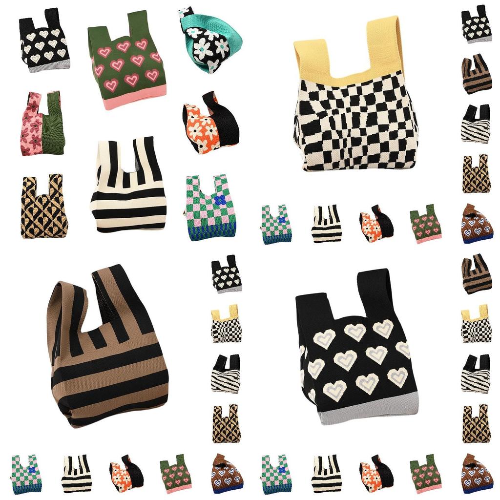 Durable Polyester Fabric Knitted Handheld Bag In 10 Colors For Women