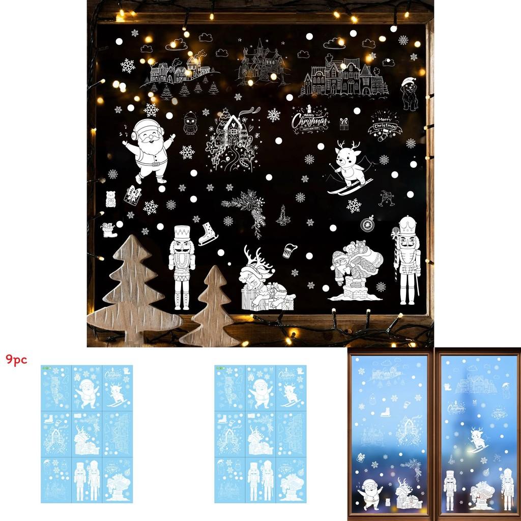 Christmas Snowflake Static Cling Glass Decal With Santa And Snowman For Window Decoration