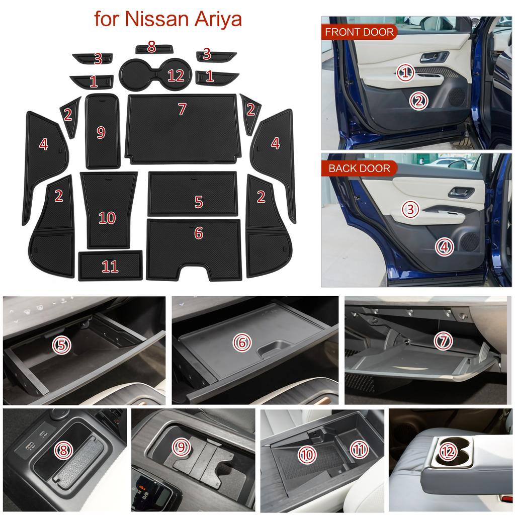 Anti-Slip Gate Slot Mat for Nissan ARIYA 2025 2025 Car Door Groove Pad Cup Holder Interior Accessories Coaster