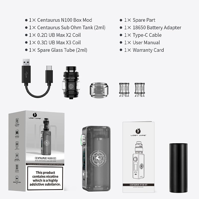 Lost Vape Centaurus N100 Mod Starter Kit with Centaurus Sub Ohm Tank (5ml) for Lost Vape Centaurus Electronic Cigarettes (Blue Waves)
