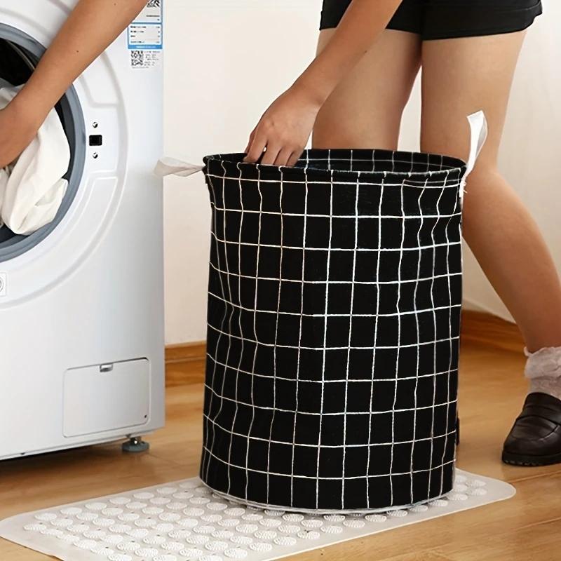 Household large fabric dirty clothes basket, toy storage bucket, cotton and linen dirty clothes basket, foldable and waterproof#