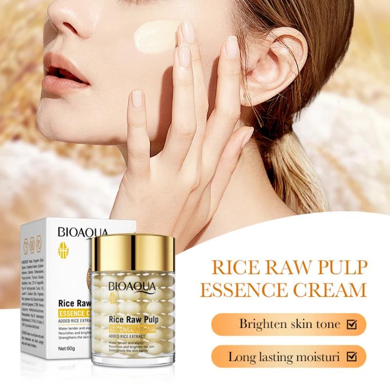 BIOAOUA Crème Essence Hydratante Profonde au Riz Crème Visage Hydratante Éclaircissante Crème Raffermissante Régénérante Soin de la Peau pour Femmes