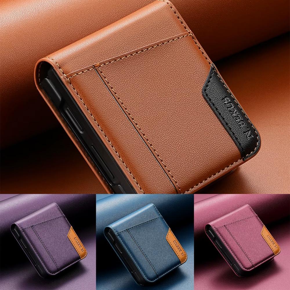 Business Leather Wallet Card Holder Magnetic Bag Phone Case For Samsung Galaxy Z Flip 7 FE 5G Flip 6 ZFlip 5 4 3 Flip7 Flip6