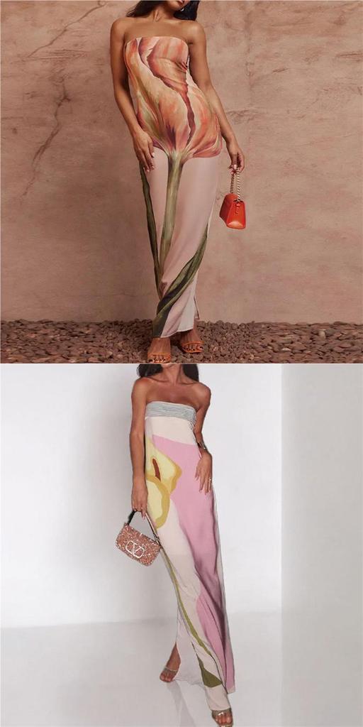 2026 Spring European & American Women's Off-the-Shoulder Sleeveless Backless Printed Dress