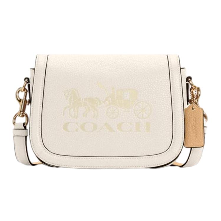 

New COACH Leather Flap Bag, Saddle Bag, Shoulder Bag, Crossbody Bag Small Women s White C4058-IMSQQ 20.1*8.1*15.0CM