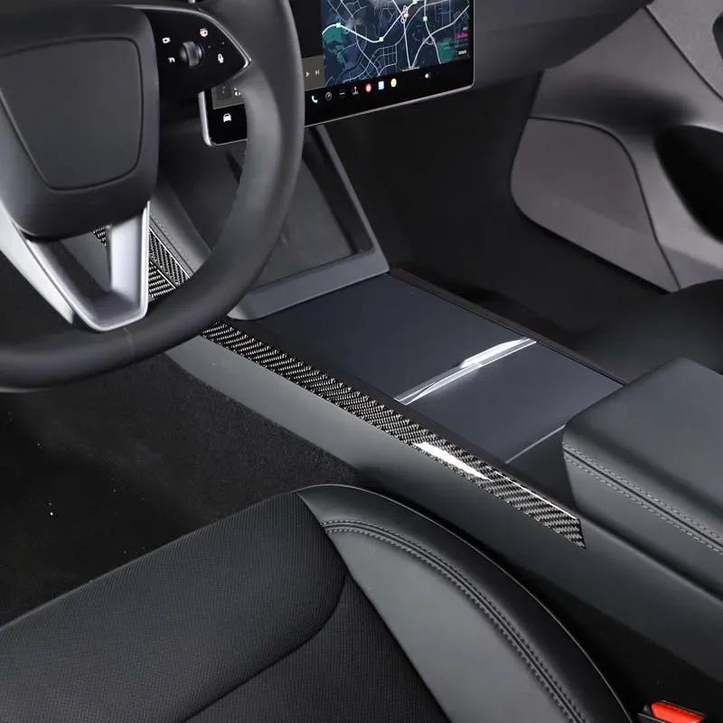 For Tesla Model 3 2023-2025 Soft Carbon Fiber Car Central Control Side Panel Trim Decorative Stickers Car Interior Accessories