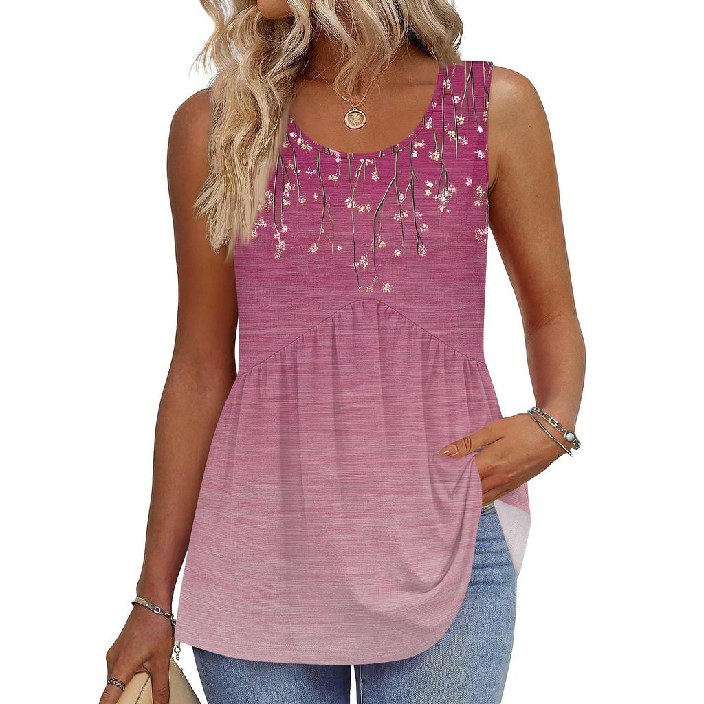 Tanktop mit quadratischem Kragen, bedruckt, lässig, lockere Passform, ärmelloses Shirt