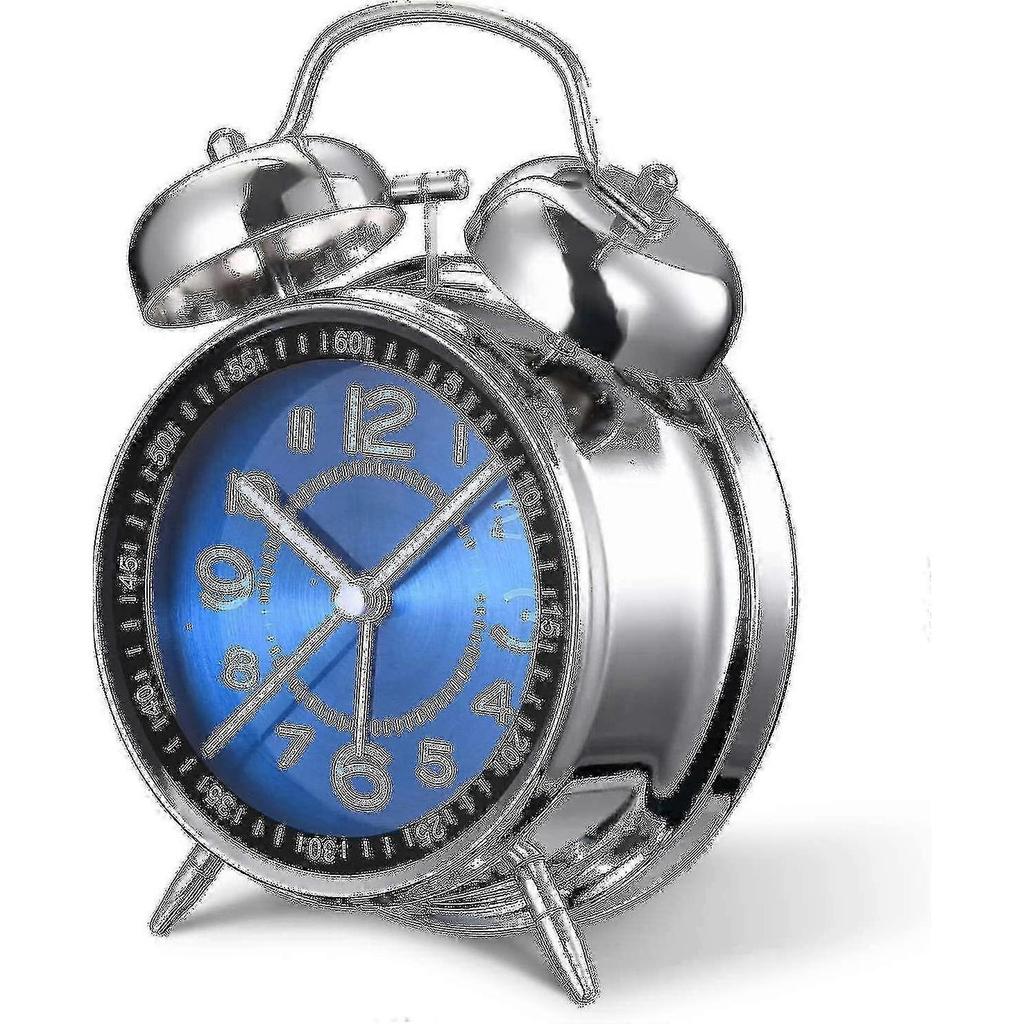 Loud Alarm Clock For Heavy Sleepers Adults,4 Inch Silent Non-ticking Quartz With Backlight,twin Bell (blue) - RiRi