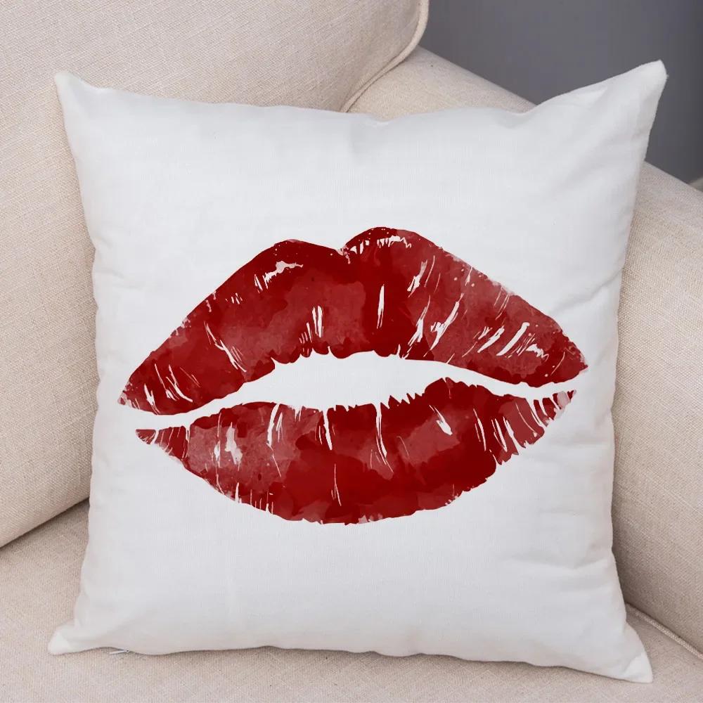 Funda de almohada de labios sexy para mujer, decoración de sofá, hogar, coche, funda de cojín con estampado de pintalabios de dibujos animados