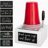 White Wood Mark Your Cup and Drink Up Cup Holder - Hosting Essentials Cup Dispenser with Interchangeable Signs- Coffee Cup Holder with Marker Slot-