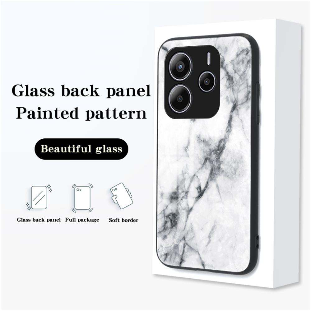 For Xiaomi Redmi Note 14 5G Case Marble Pattern Tempered Glass+PC+TPU Protective Phone Cover