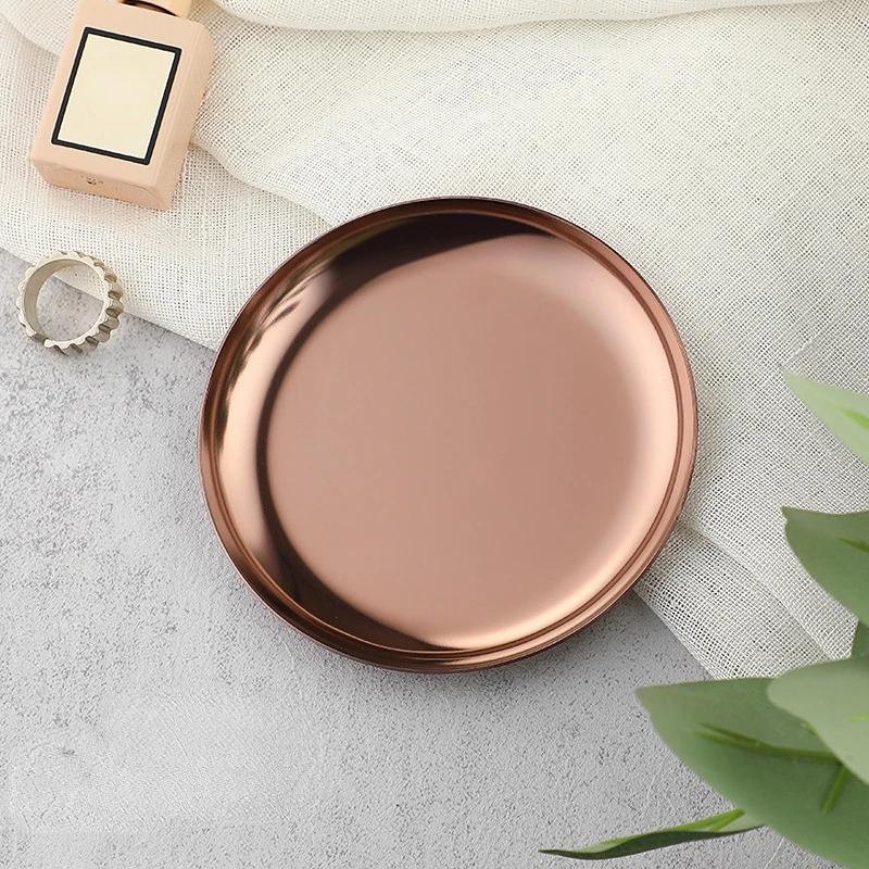 Colorful Metal Trays 10cm Round Stainless Steel Shallow Plates Vacuum Plating Jewelry Holder Desk Organizer