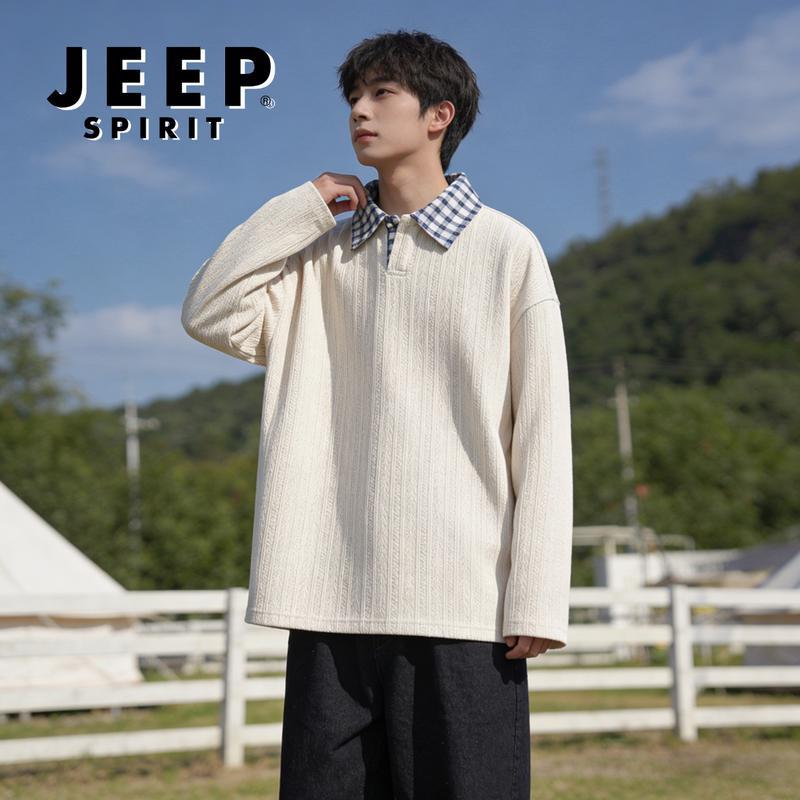 JEEP SPIRIT Men's Faux Two-Piece Long Sleeve Sweatshirt