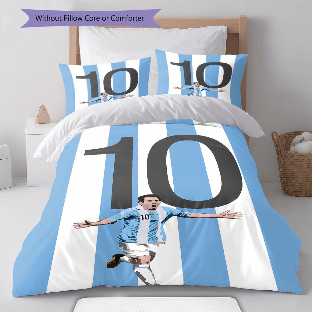 Messi Pattern Bedding,Quilt Set Quilt Cover Pillowcase Home Birthday Gift (1 * duvet cover + 2 * pillowcase, without core)