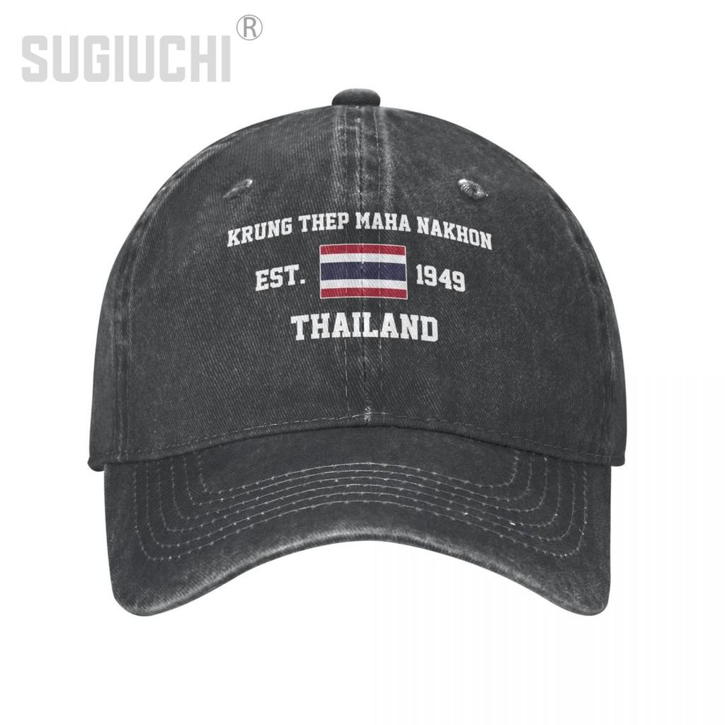 Flag of Thailand EST.1949 Krung Thep Maha Nakhon Unisex Adult Washed Denim Baseball Cap Unisex Vintage Cotton Patriotic Trucker Hat