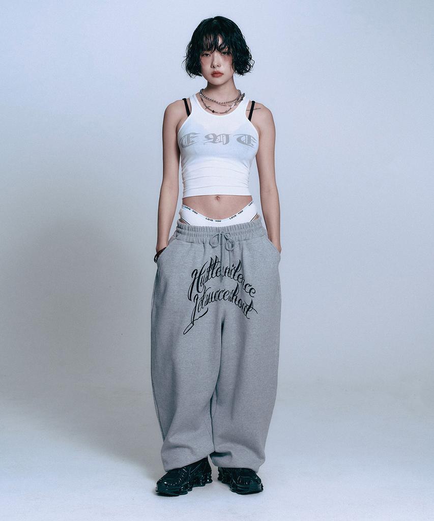 EASY NO EASY Lettering Balloon Sweatpants - Gray