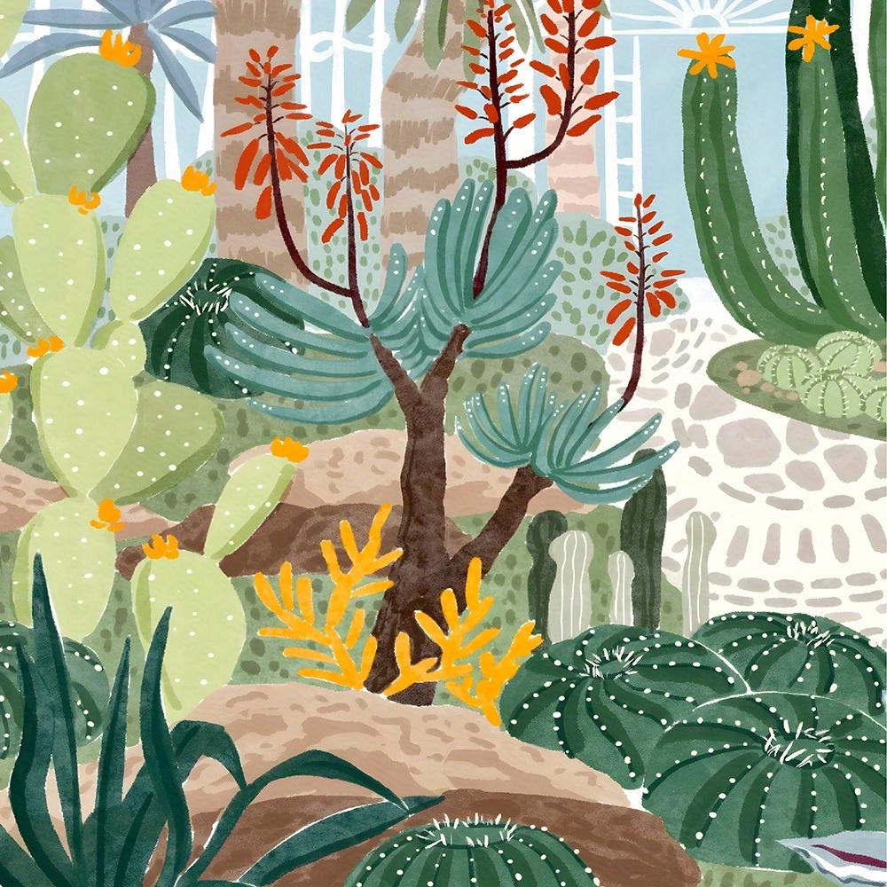 Vibrant Cactus & Desert Flora Shower Curtain - Waterproof Polyester, Machine Washable, Includes Hooks, Artistic Bath Decor