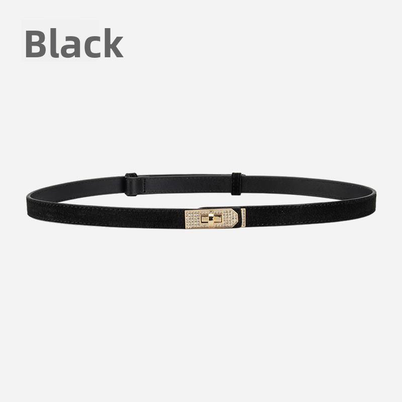 Genuine leather thin belt - women s adjustable double buckle rhinestone embellished casual belt