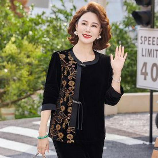 

2025 Stylish Spring & Autumn Long-Sleeve T-shirt for Middle-Aged & Elderly Mothers - Slimming, Age-Reducing Fashion Blouse 5XL чёрный