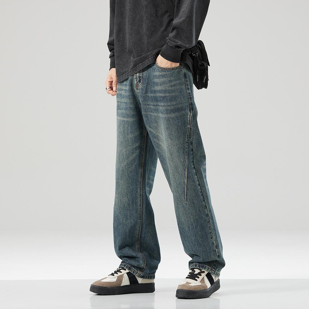 American Washing Water Retro Tooling Jeans Autumn and Winter Trendy Brand Loose and Old Denim Trousers Straight Wide-leg Men's Trousers