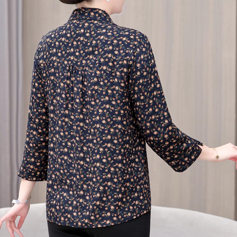 Women's Plus Size Floral Print Blouse – 3/4 Sleeve Button Down Casual Shirt (Sizes XL-6XL) for Middle-Aged Ladies