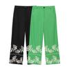 2025 European & American Women's Casual Linen-Blend Embroidered Top & Wide-Leg Pants Set