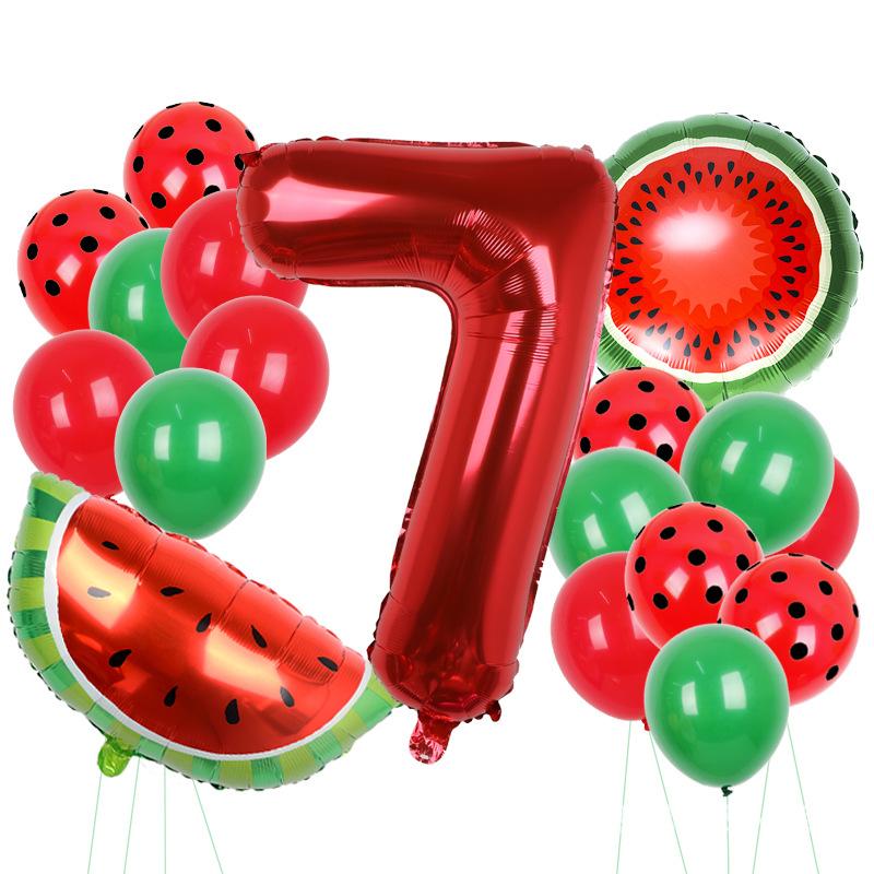 18Pcs New Summer Watermelon Balloon Suit 1-9 St Birthday Fruit Party Decoration Aluminum Film Balloon Set